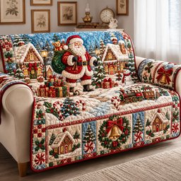 Santa Village Quilted Sofa Cover