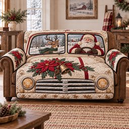 Jolly Santa Ride Quilted Sofa Cover