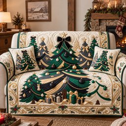 Emerald Festive Trees Quilted Sofa Cover