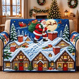 Santa Rooftop Quilted Sofa Cover