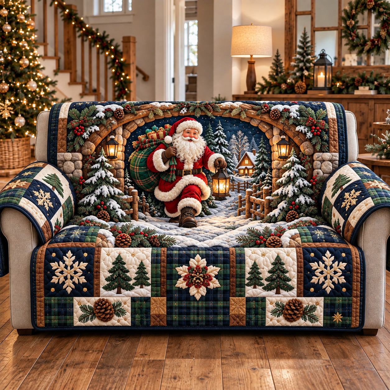 Night Cabin Santa Quilted Sofa Cover