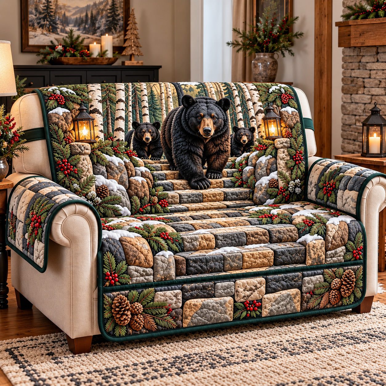 Winter Rustic Guardian Quilted Sofa Cover