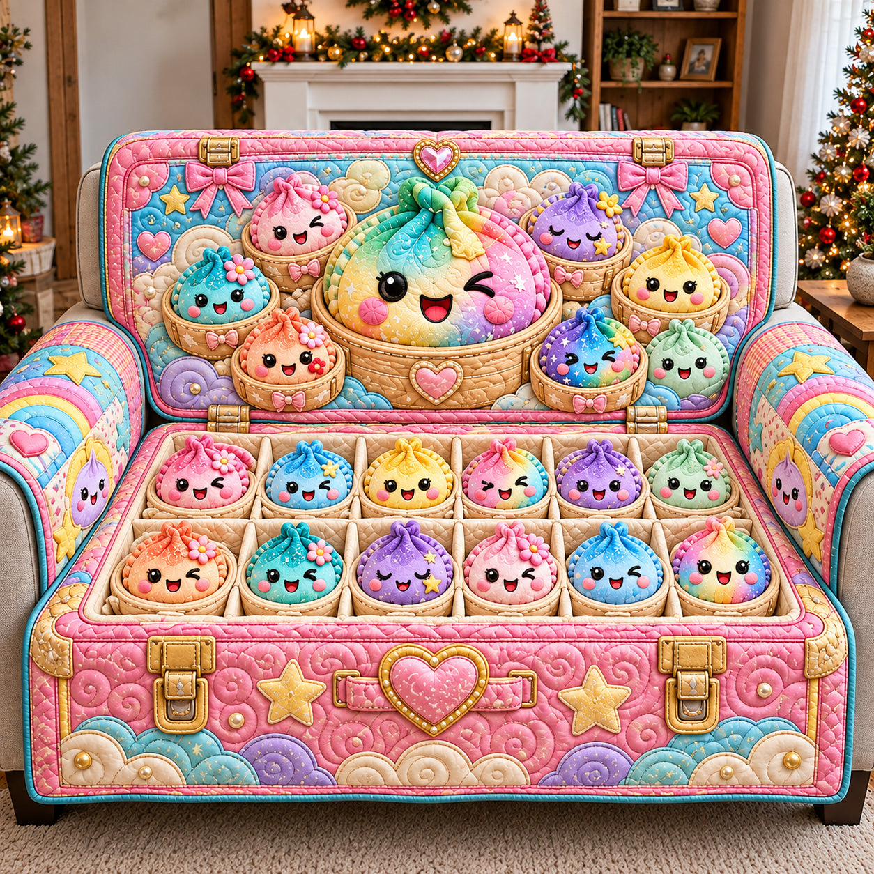 Rainbow Dumpling Box Quilted Sofa Cover