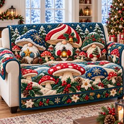 Christmas Gnomes Forest Quilted Sofa Cover
