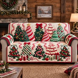 Candy Cane Trees Quilted Sofa Cover