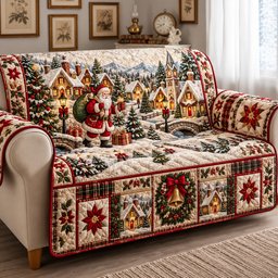 Christmas Village Quilted Sofa Cover