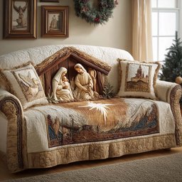 Nativity Scene Quilted Sofa Cover