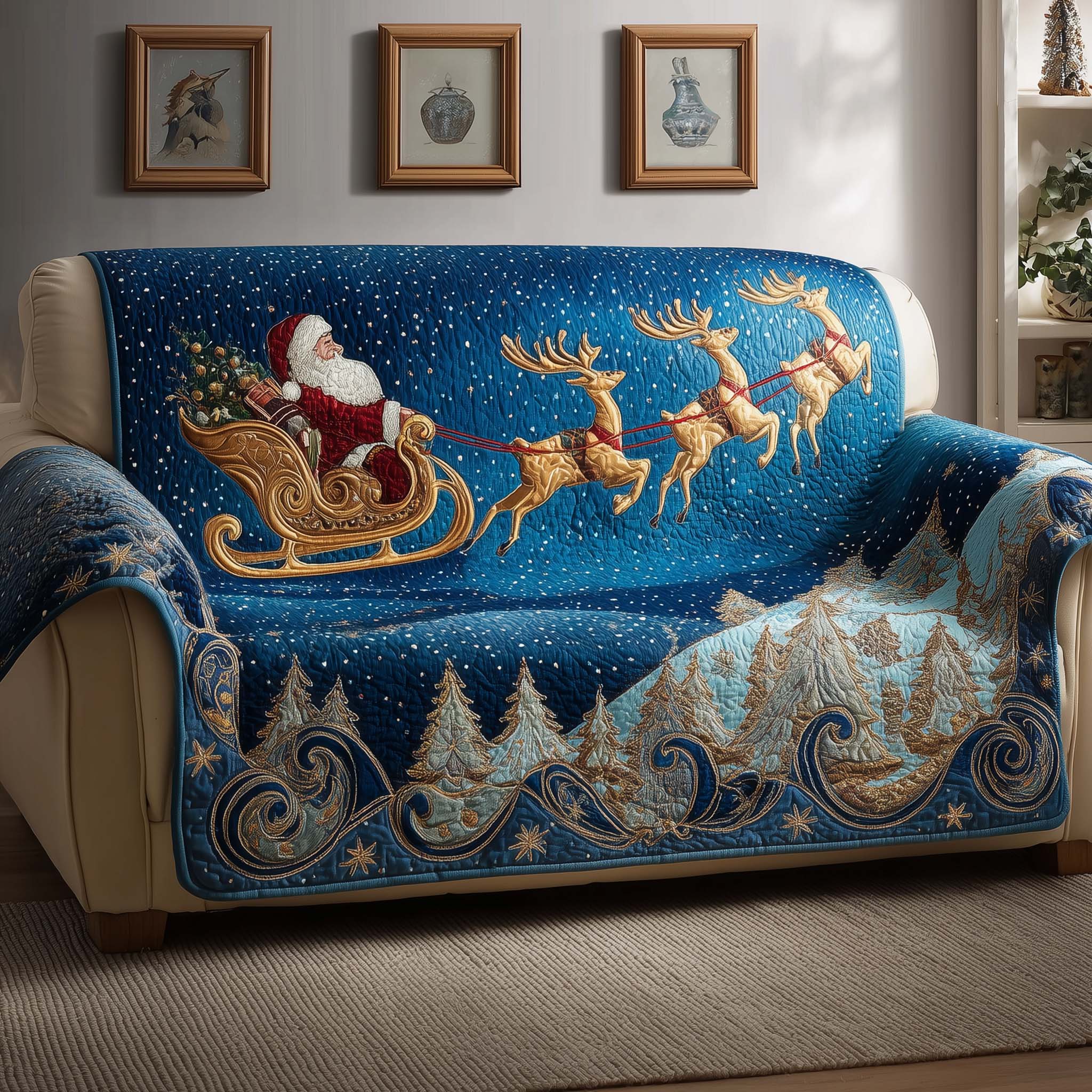 Santa Claus Quilted Sofa Cover