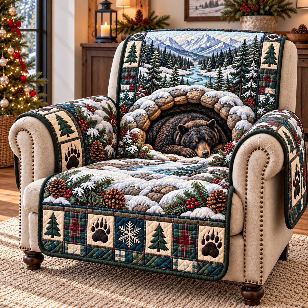 Winter Rustic Guardian Quilted Sofa Cover