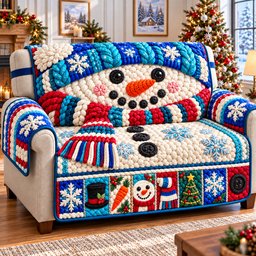 Snowman Christmas Glow Quilted Sofa Cover