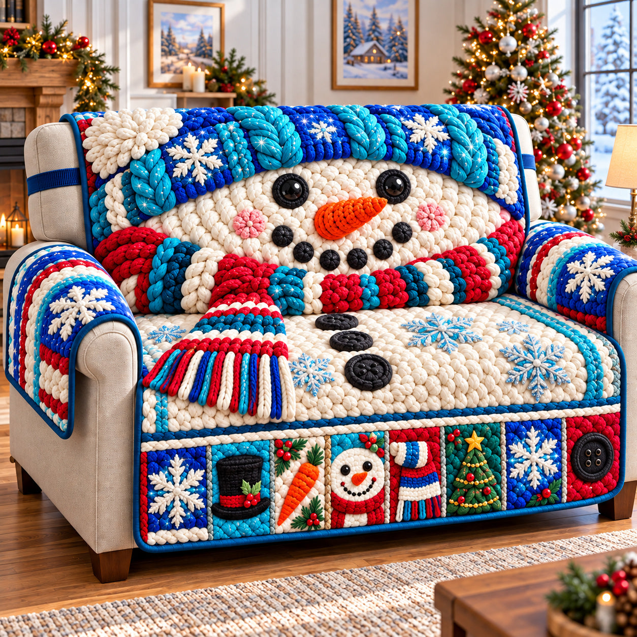 Snowman Christmas Glow Quilted Sofa Cover