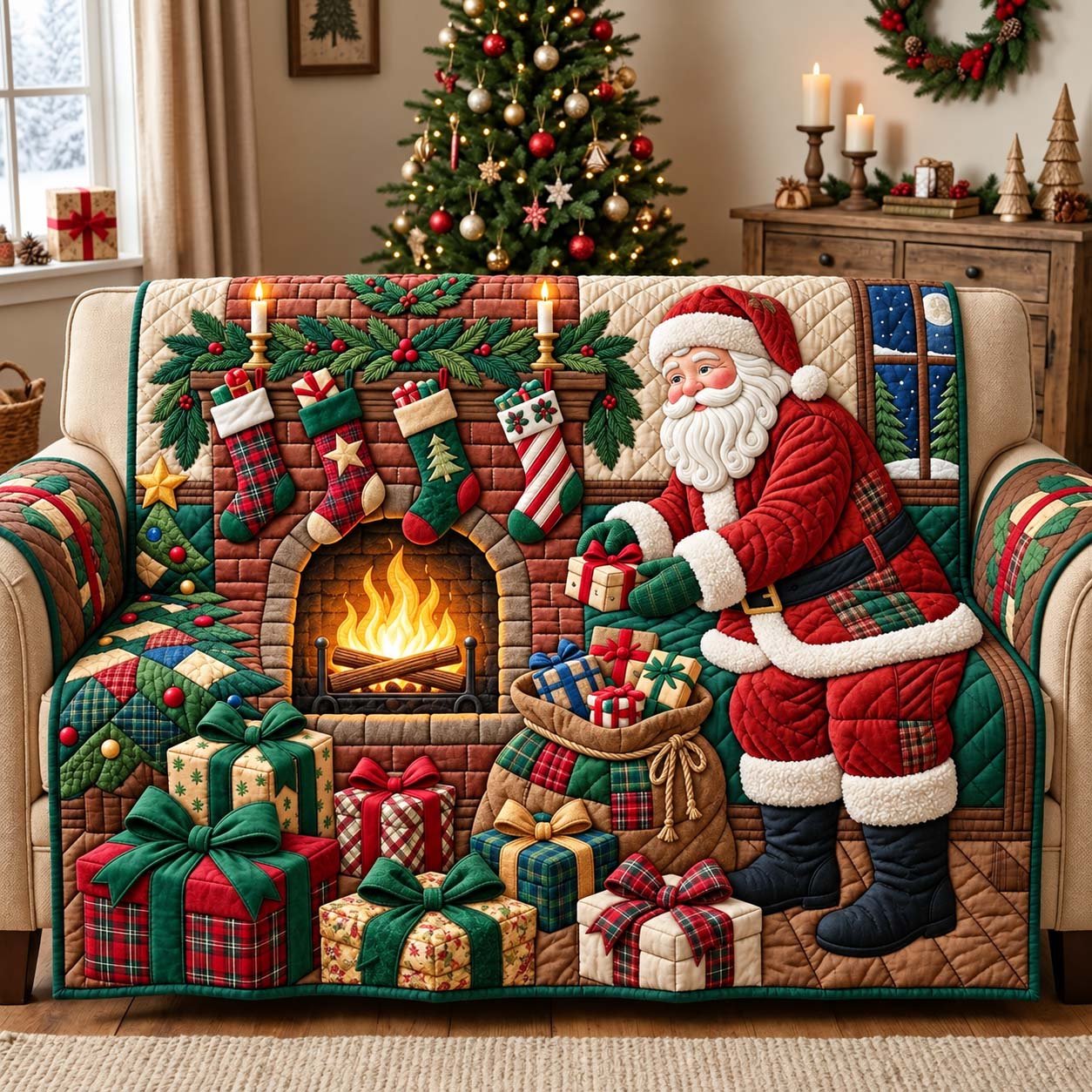 Santa Gift Delivery Quilted Sofa Cover