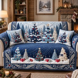 Midnight Snowy Trees Quilted Sofa Cover