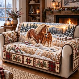 Snowy Horse Quilted Sofa Cover