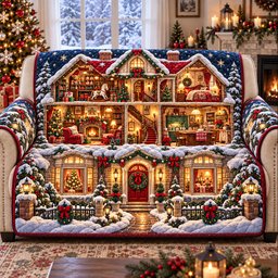 Christmas Dollhouse Village Quilted Sofa Cover