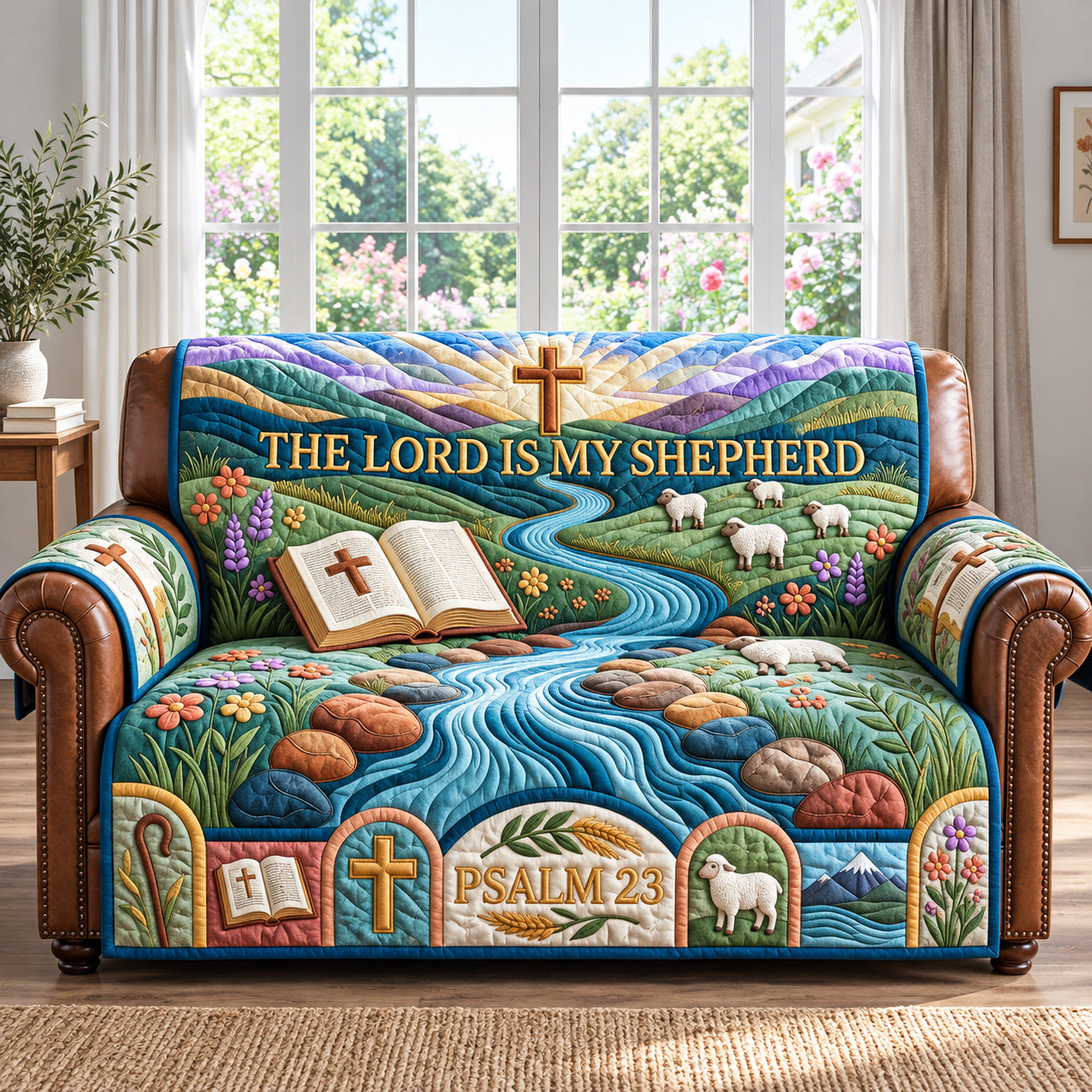 The Lord Is My Shepherd Quilted Sofa Cover