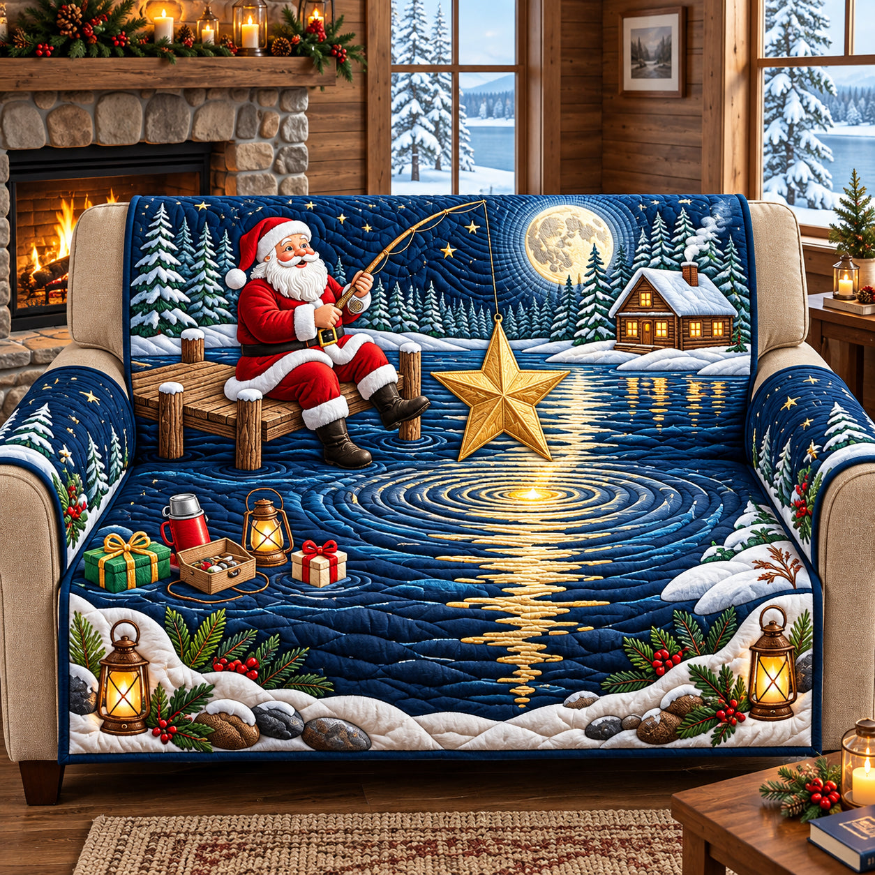 Santa Christmas Star Quilted Sofa Cover
