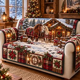 Christmas Horse Quilted Sofa Cover