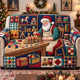 Santa Toy Workshop Quilted Sofa Cover