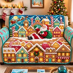 Candy Cane Village Quilted Sofa Cover
