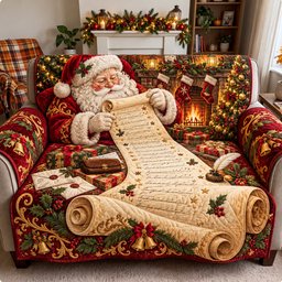 Santa Christmas Wish List Quilted Sofa Cover
