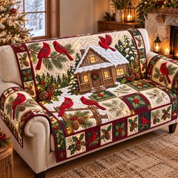 Cozy Cardinal Cabin Quilted Sofa Cover