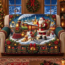 Magical Christmas Train Quilted Sofa Cover
