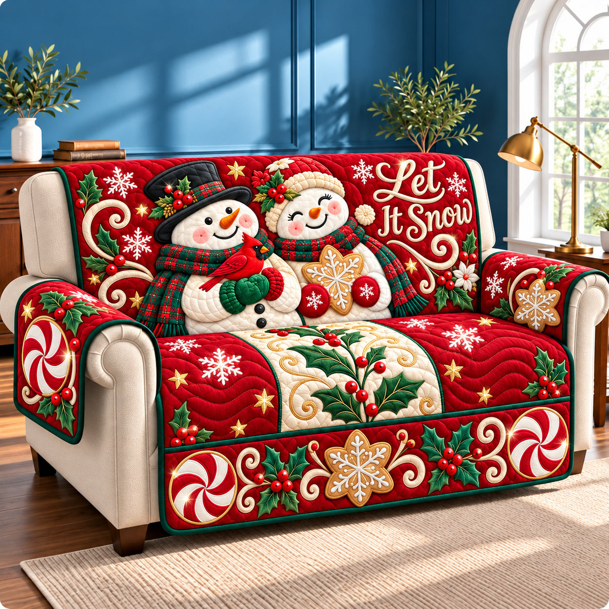 Snowman Winter Delight Quilted Sofa Cover