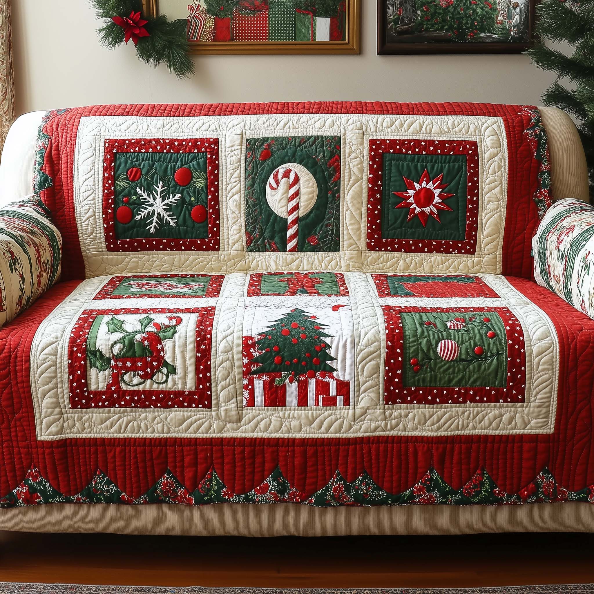 Candy Cane Quilted Sofa Cover