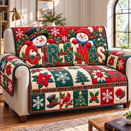 Snowman Winter Cheer Quilted Sofa Cover