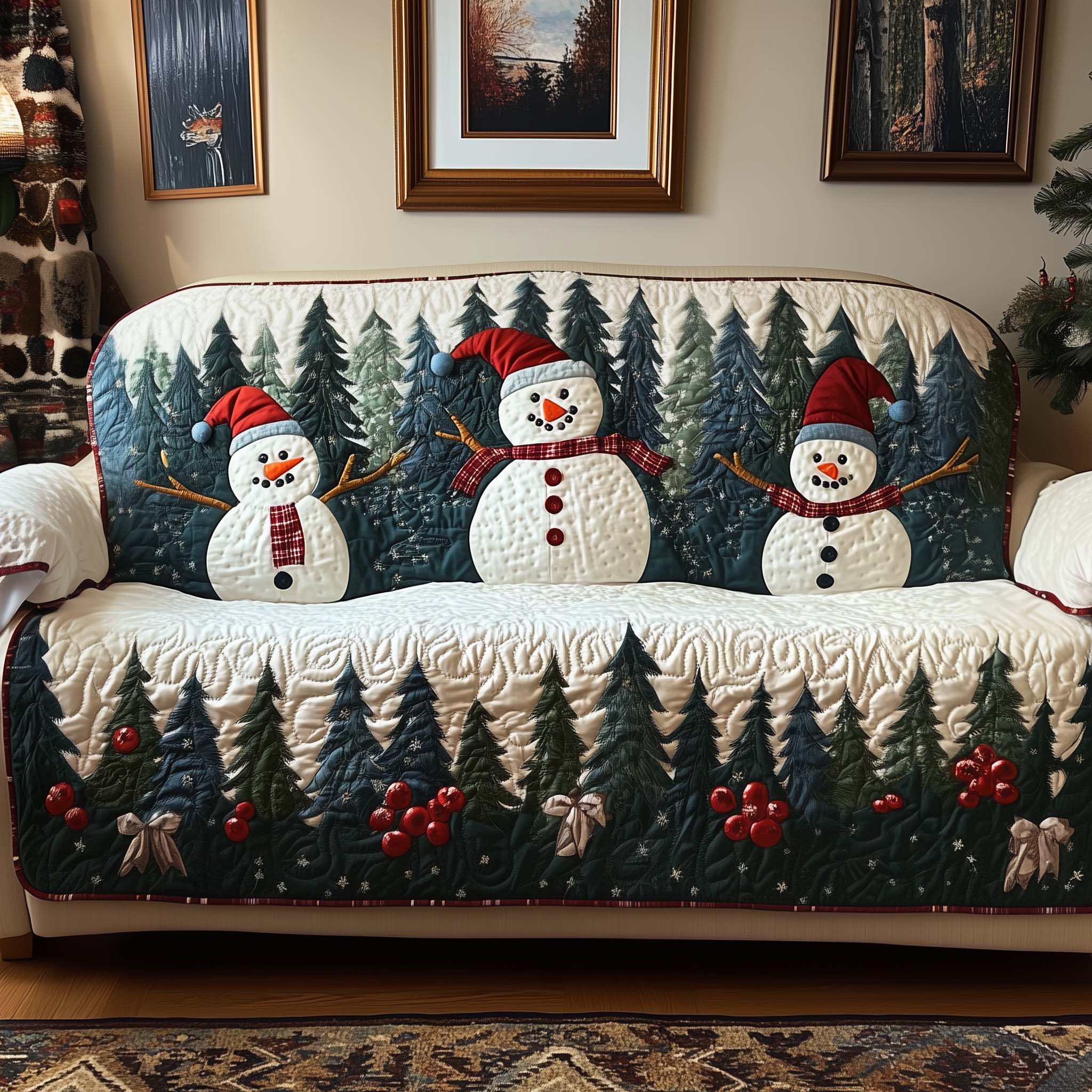 Snowman Quilted Sofa Cover