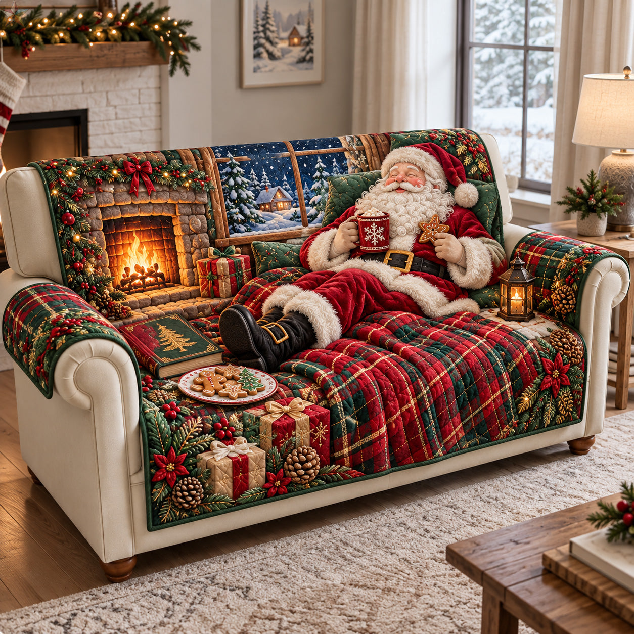 Santa Cozy Christmas Night Quilted Sofa Cover