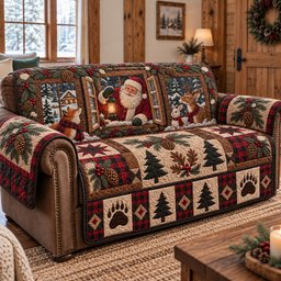 Jolly Christmas Window Quilted Sofa Cover