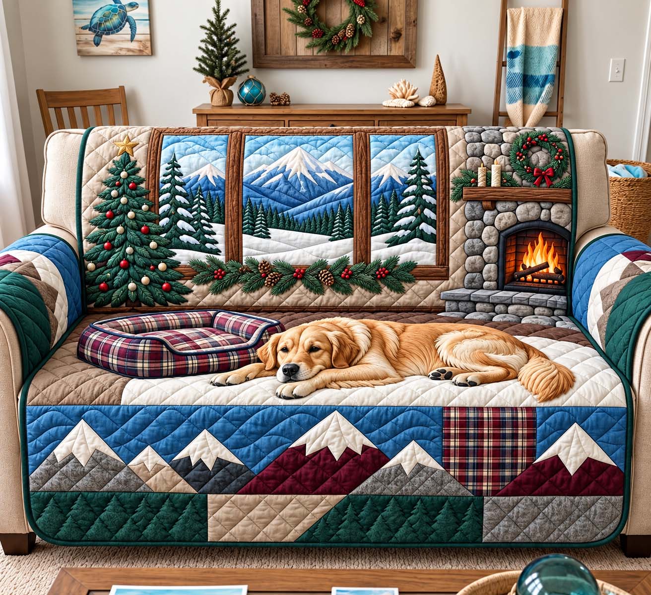 Cozy Mountain Retriever Quilted Sofa Cover