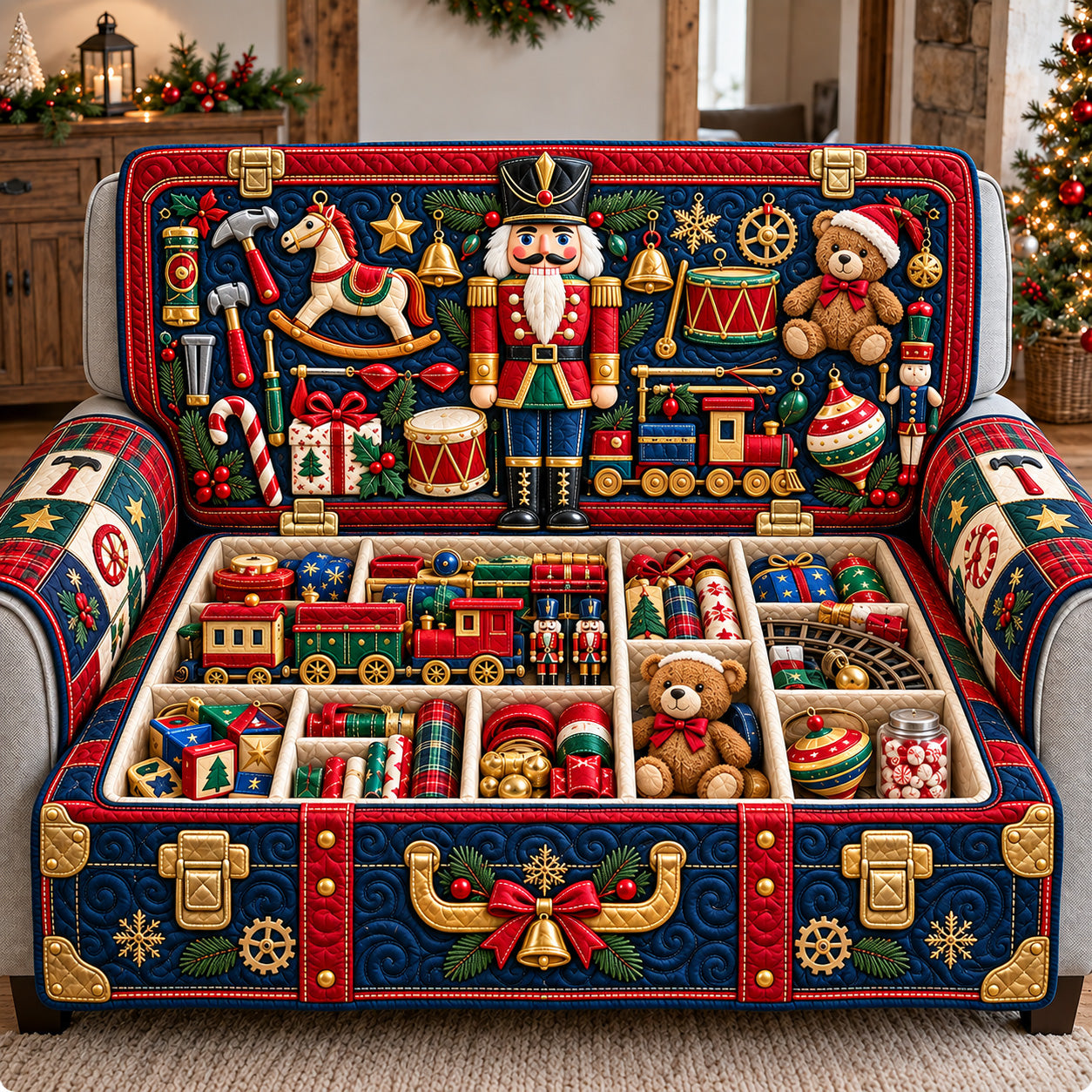 Nutcracker Toy Chest Quilted Sofa Cover