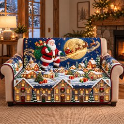 Santa Moonlight Flight Quilted Sofa Cover