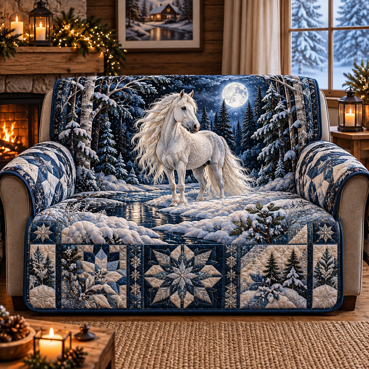 Winter Horse Quilted Sofa Cover