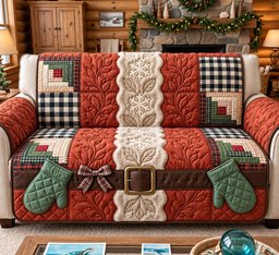 Rustic Patchwork Christmas Quilted Sofa Cover