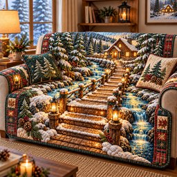 Winter Stairway Quilted Sofa Cover