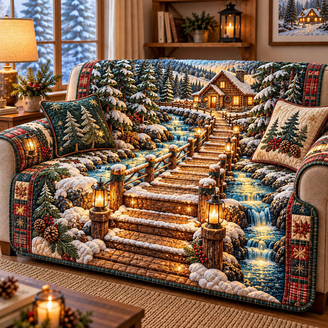 Winter Stairway Quilted Sofa Cover
