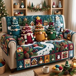 Christmas Gnome Crochet Quilted Sofa Cover