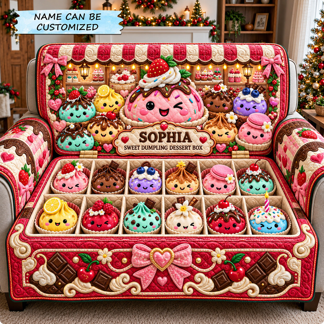 Personalized Dumpling Dessert Box Quilted Sofa Cover
