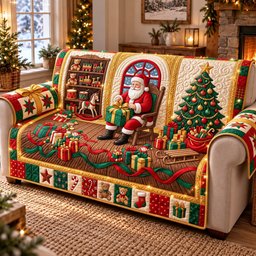 Santa Toy Grotto Quilted Sofa Cover