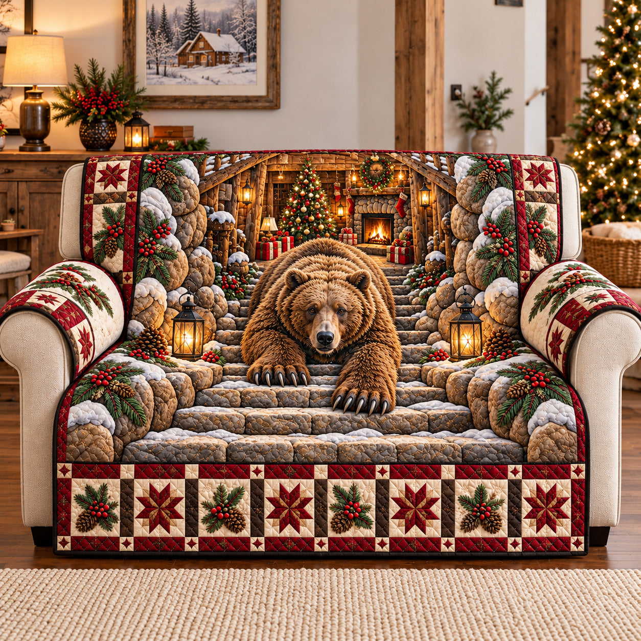 Holiday Rustic Guardian Quilted Sofa Cover