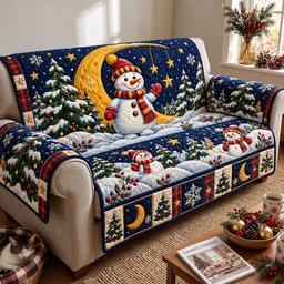 Snowman Moonlight Magic Quilted Sofa Cover
