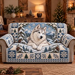 Winter Husky Charm Quilted Sofa Cover