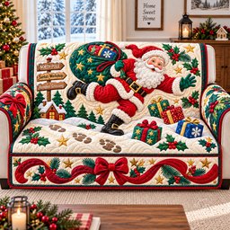 Santa Holiday Wishes Quilted Sofa Cover