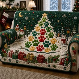 Paw Christmas Tree Quilted Sofa Cover