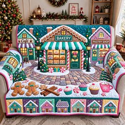 Christmas Bakery Street Quilted Sofa Cover
