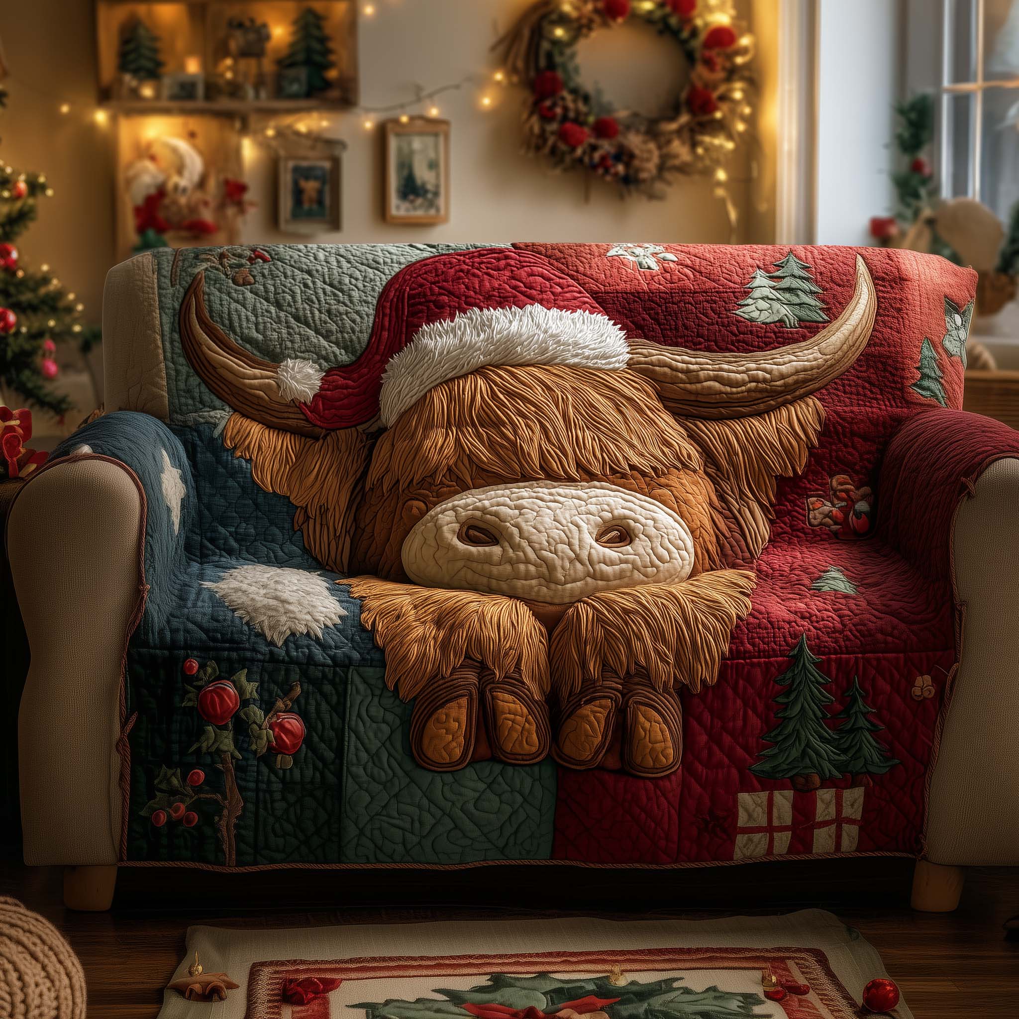Fuzzy Highland Quilted Sofa Cover
